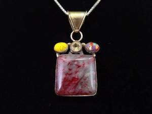 .925 Sterling Silver Multi Colored Stone Pendant Necklace