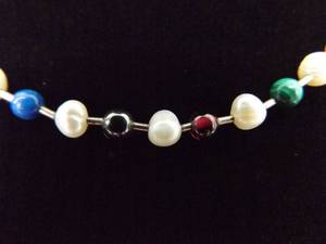 .925 Sterling Silver Multi Stone Accented Genuine Pearl Necklace