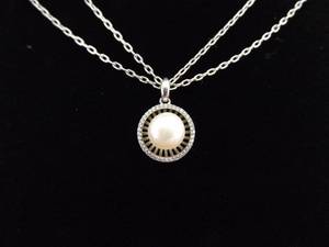 .925 Sterling Silver Judith Jack Mounted Genuine Single Pearl Pendant Necklace