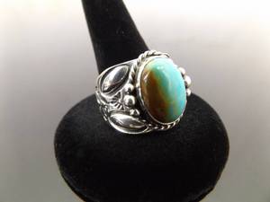 .925 Sterling Silver Turquoise Cabochon Navajo Ring Size 9