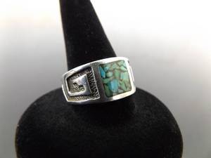 .925 Sterling Silver Inlayed Turquoise Navajo Ring Size 7