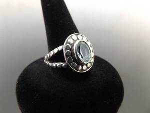 .925 Sterling Silver Oval Cut Topaz Ring Size 8