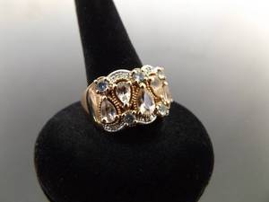 .925 Sterling Silver Topaz and Citrine Crystal Accented Rose Gold Vermeil Ring Size 8