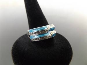 .925 Sterling Silver Blue Enamel Crystal Ring Size 8