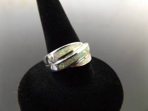 .925 Sterling Silver Inlayed Opal Ring Size 7