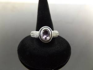 .925 Sterling Silver Oval Cut Amethyst Ring Size 9