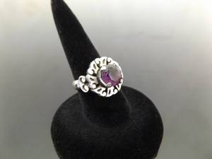 .925 Sterling Silver Faceted Amethyst Ring Size 4