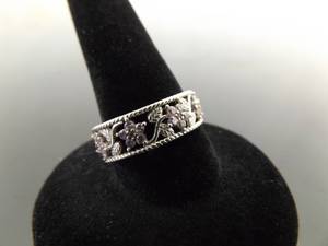 .925 Sterling Silver Pink Sapphire Crystal Flower Ring Size 7