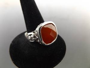 .925 Sterling Silver Faceted Carnelian Ring Size 7