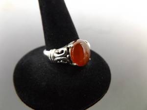 .925 Sterling Silver Carnelian Cabochon Ring Size 7