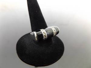 .925 Sterling Silver Art Nouveau Inlaid Onyx Cocktail Ring Size 6.5