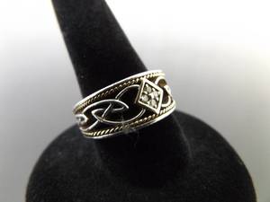 .925 Sterling Silver 14K Yellow Gold Accented Diamond Ring Size 6