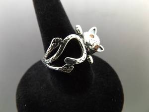 NEW .925 Sterling Silver Red Crystal Cat Ring Size 7