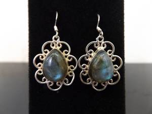 .925 Sterling Silver Labradorite Cabochon Hook Earrings