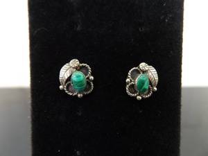 .925 Sterling Silver Malachite Navajo Post Earrings