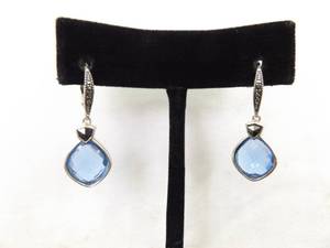 .925 Sterling Silver Art Nouveau Topaz Crystal Hinged Hook Latch Earrings