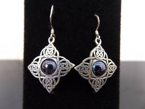 .925 Sterling Silver Celtic Star Moonstone Crystal Hook Earrings