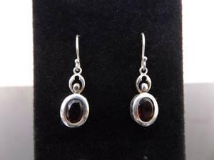 .925 Sterling Silver Oval Cut Garnet Hook Earrings