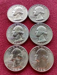 (6) 90% Silver Washington Quarters