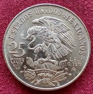 1968 Mexico Silver 25 Peso Coin