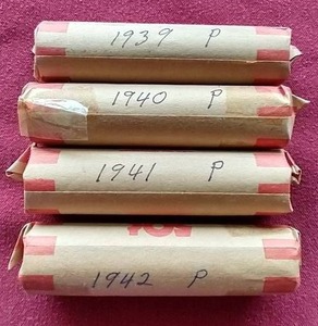 (4) Wheat Penny Rolls - 1939-1942