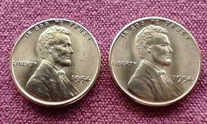 (2) Gorgeous Red 1954-S Wheat Pennies