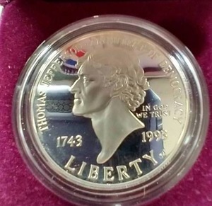 1993 Thomas Jefferson Proof Silver Dollar