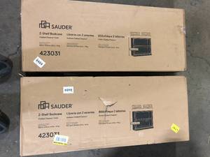 lot 31 image: Lot of SAUDER 29.92 in. Chestnut Wood 2-shelf Standard Bookcase with Adjustable Shelves  Customer Returns See Pictures