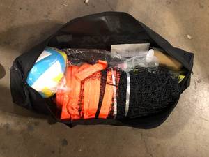 lot 49 image: Volleyball and Badminton Set with Volleyball Portable Badminton Net with Adjustable Height Poles Professional Combo Set    Customer Returns See Pictures