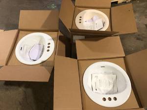 lot 49 image: Lot of Glacier Bay 19 in. Drop-In Round Vitreous China Bathroom Sink in White  Customer Returns See Pictures