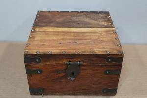 lot 36 image: Vintage Teak Wood & Iron Bound Chest