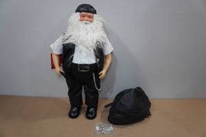 lot 190 image: Decorative Biker Fabric Santa with Leather Skull Cap and Necklace