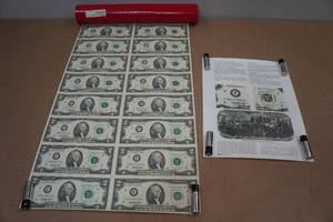 lot 245 image: Sheet of Uncut US $2 Bills