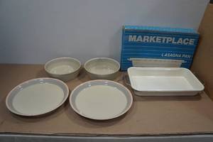 lot 277 image: Marketplace Lasagna Pan with Mikasa Aruba P3004 Ben Seibel Platters Bowls