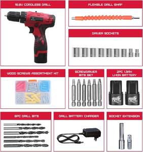 lot 3 image: Tool Set with Drill, 16.8V Cordless Hammer Drill Tool Kit, Cordless DrillDriver Set 38 Inch Chuck, 2PCS Battery and Charger