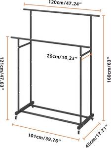 lot 34 image: Calmootey Double Rod Clothing Garment Rack, Rolling Hanging Clothes Rack