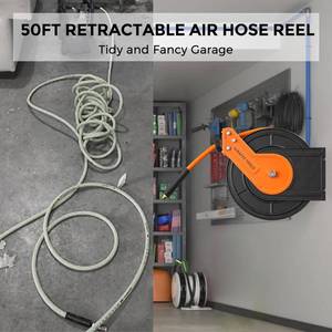 lot 35 image: Giraffe Tools TA15B Retractable Air Hose Reel Wall Mount 38 x 50 ft Hybrid Hose