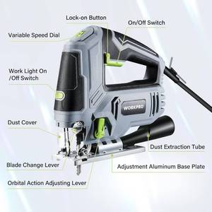 lot 40 image: WORKPRO Jigsaw, 6.5AMP 850W Corded Electric Jig Saw Tool Kit with 6 Variable Speeds, 7 Blades