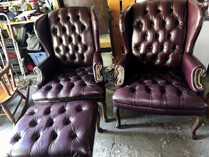Pair of 1950s Chesterfield Tufted Oxblood Chairs with Matching Ottoman Estimated Value $500-2250. Measuring 28 x 30 x 40