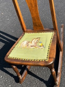 Antique Rocking Chair with Handstitched Embroidered Seat Measuring 16 x 28 x 35