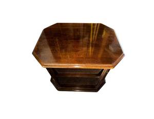Vintage Wood End Table with Woven Insert Shelf