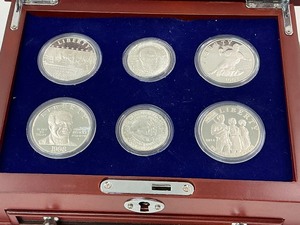 lot 36 image: 6pc Silver Commems Honoring African American History in Cherrywood Box