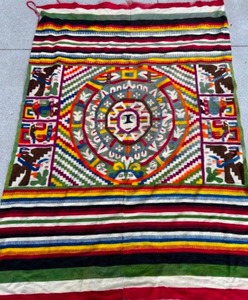 lot 19 image: Vintage OAXACA MEXICAN Hand Woven Colorful Wool Tapestry Textile Art