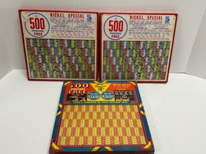 lot 57 image: Vintage Colorful Punch Card Games  Tablets One Unpunched Bar Decor Early Pull Tabs