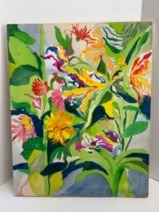 lot 65 image: Original Acrylic Block Painting Colorful Floral Hand Stretched Canvas by K. Nash 81