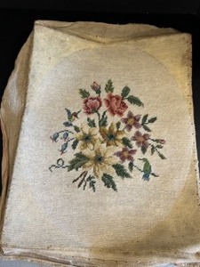 lot 70 image: Victorian NEEDLEPOINT Floral Bouquet Wool Tapestry
