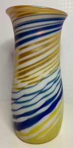 lot 17 image: BOHEMIAN Ribbon Glass VASE Loetz Style Signed Art Nouveau JUGENDSTIL