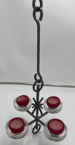 lot 180 image: Scandinavian Wrought Iron Chandelier  - Suspended Glass Candle Holders - Erik Hglund - from Sweden 1970s