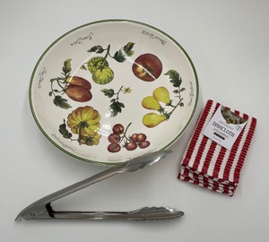 lot 154 image: William Sonoma Pasta Serving Bowl with Tea Towel and Tongs