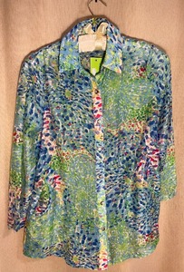 lot 182 image: Artsy Blue, Green, Multi-colored Print - TRISHA TYLER Blouse - NEW with tags - Womens S